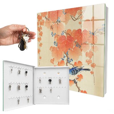 Schlüsselbox für die Wand mit Motiv Vogel und Blätter