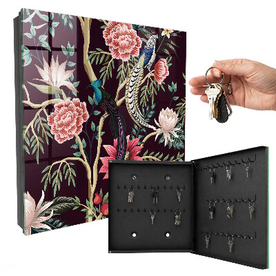 Schlüsselbox zur Wandmontage mit Motiv Blumen und Vögel
