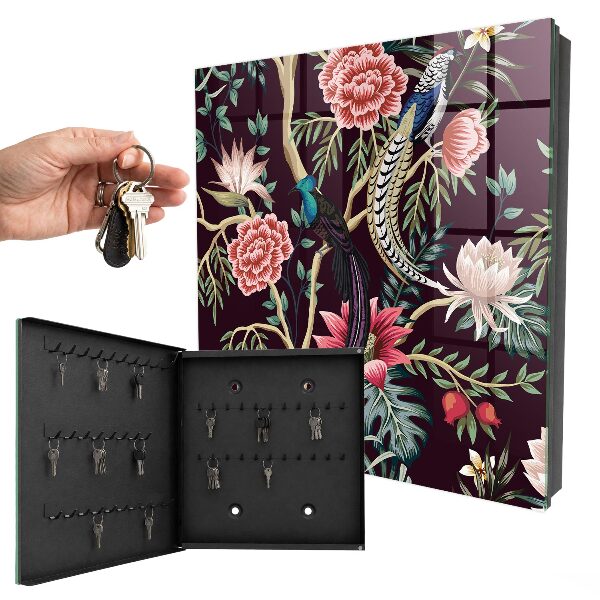 Schlüsselbox zur Wandmontage mit Motiv Blumen und Vögel