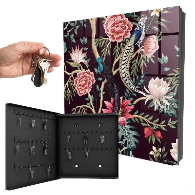 Schlüsselbox zur Wandmontage mit Motiv Blumen und Vögel