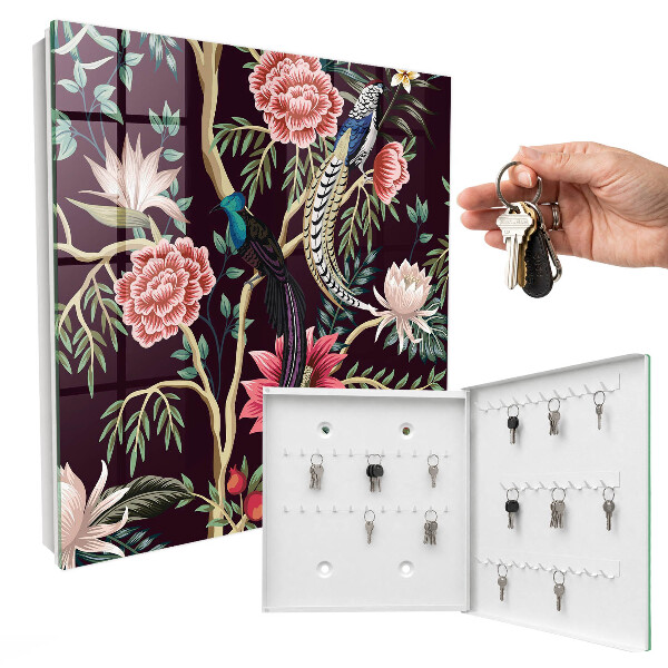 Schlüsselbox zur Wandmontage mit Motiv Blumen und Vögel