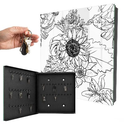 Schlüsselbox für die Wand mit schwarz-weißem Blütenmotiv
