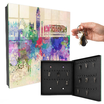 Schlüsselbox für die Wand mit Motiv Urbane Aquarellmalerei