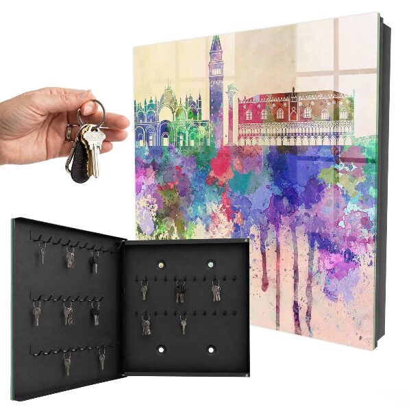Schlüsselbox für die Wand mit Motiv Urbane Aquarellmalerei