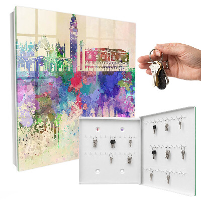 Schlüsselbox für die Wand mit Motiv Urbane Aquarellmalerei