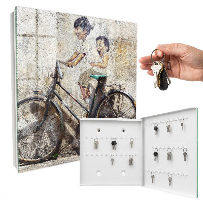 Schlüsselbox zur Wandmontage mit Motiv Kinder und Fahrrad