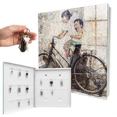 Schlüsselbox zur Wandmontage mit Motiv Kinder und Fahrrad