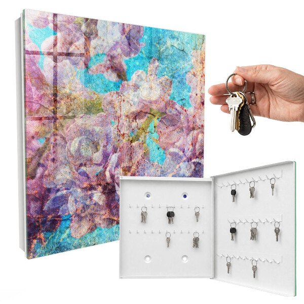 Schlüsselbox für die Wand mit buntem Blumenmotiv