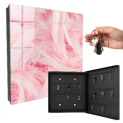 Schlüsselbox für die Wand mit Motiv rosa Federn