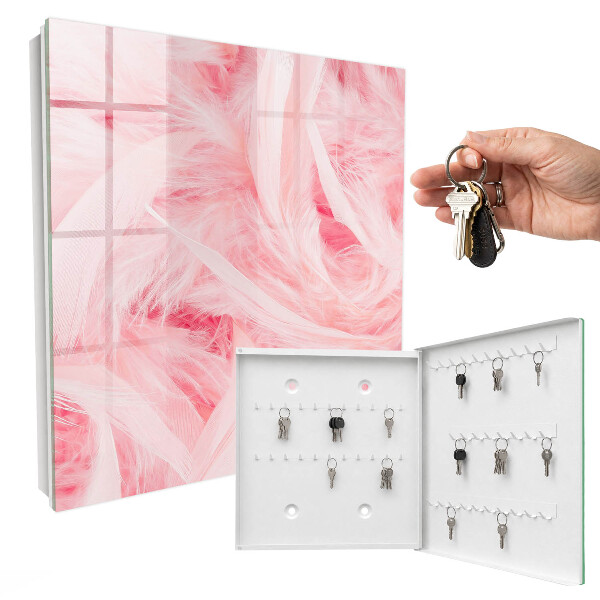 Schlüsselbox für die Wand mit Motiv rosa Federn