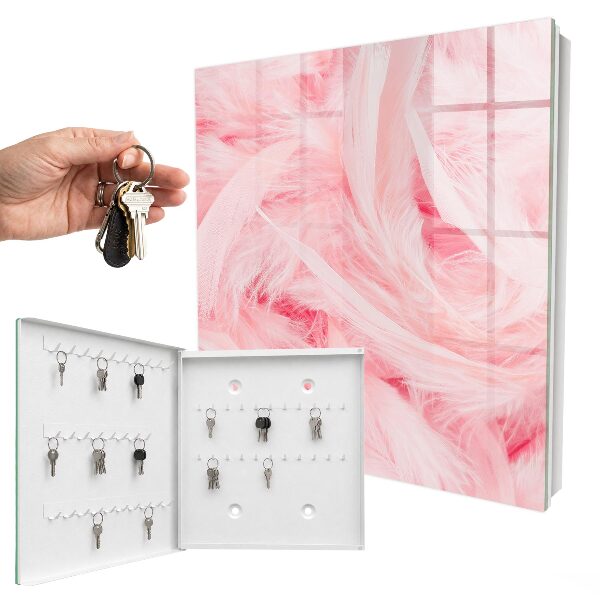 Schlüsselbox für die Wand mit Motiv rosa Federn