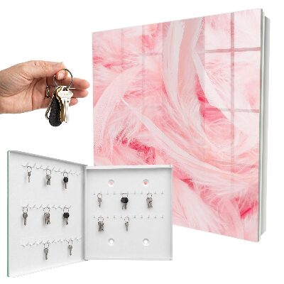 Schlüsselbox für die Wand mit Motiv rosa Federn