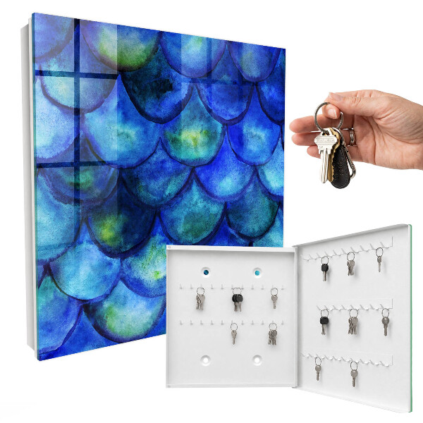 Schlüsselkasten in Blau mit Schuppenmuster