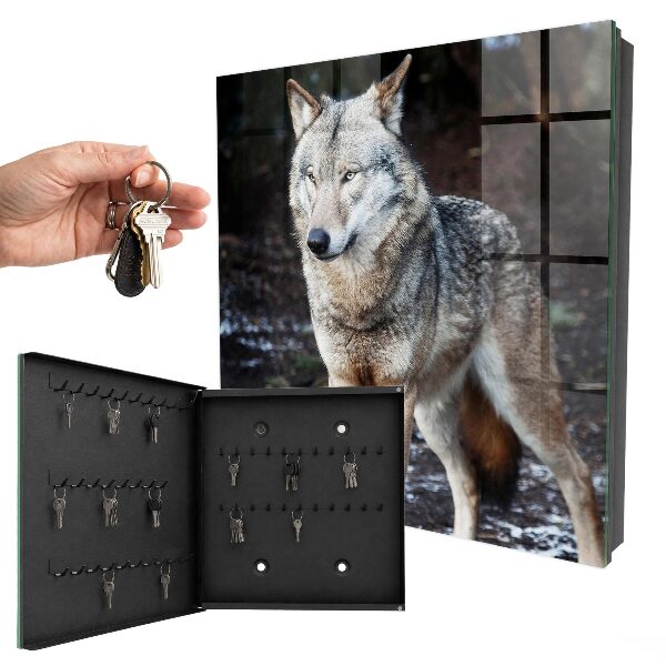 Schlüsselkasten mit Motiv Wolf im Wald