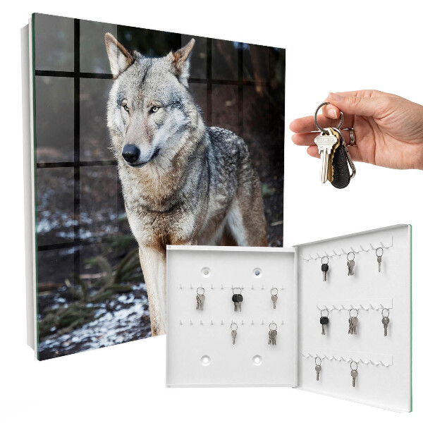 Schlüsselkasten mit Motiv Wolf im Wald