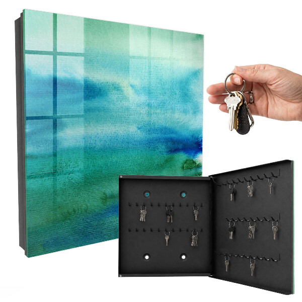 Schlüsselkasten mit blauem Aquarellfarben-Motiv