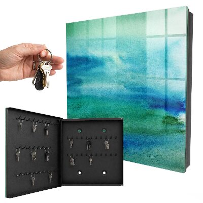 Schlüsselkasten mit blauem Aquarellfarben-Motiv