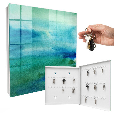 Schlüsselkasten mit blauem Aquarellfarben-Motiv
