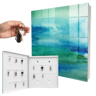 Schlüsselkasten mit blauem Aquarellfarben-Motiv