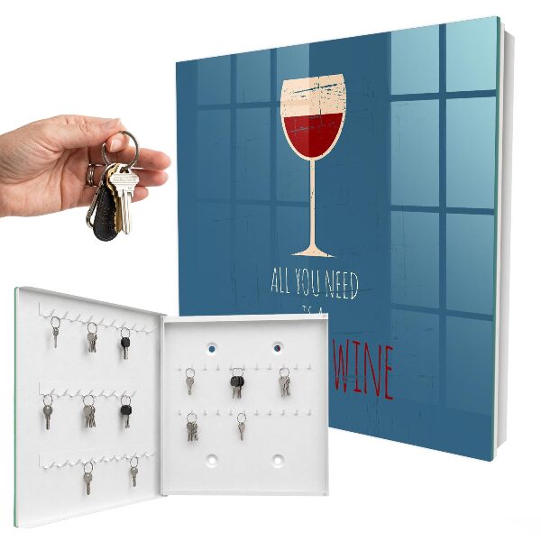 Schlüsselbox für die Wand mit Glas Wein Motiv