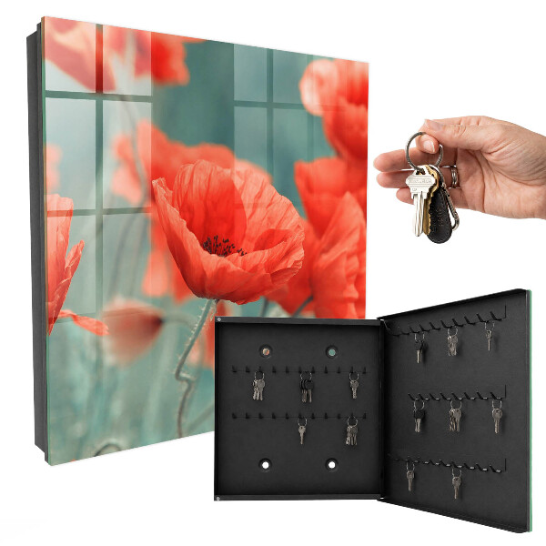 Schlüsselkasten mit Motiv rote Mohnblumen