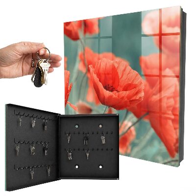 Schlüsselkasten mit Motiv rote Mohnblumen