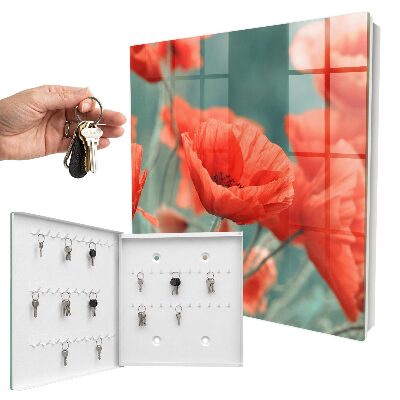 Schlüsselkasten mit Motiv rote Mohnblumen