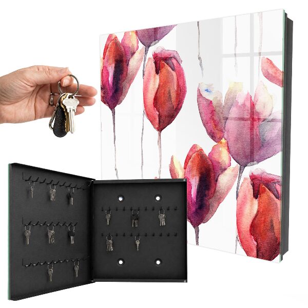 Schlüsselbox mit Aquarell-Tulpen Motiv