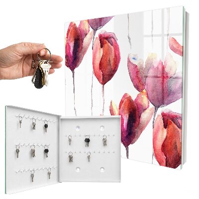 Schlüsselbox mit Aquarell-Tulpen Motiv