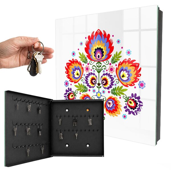 Schlüsselbox für die Wand mit Volksblumen Motiv