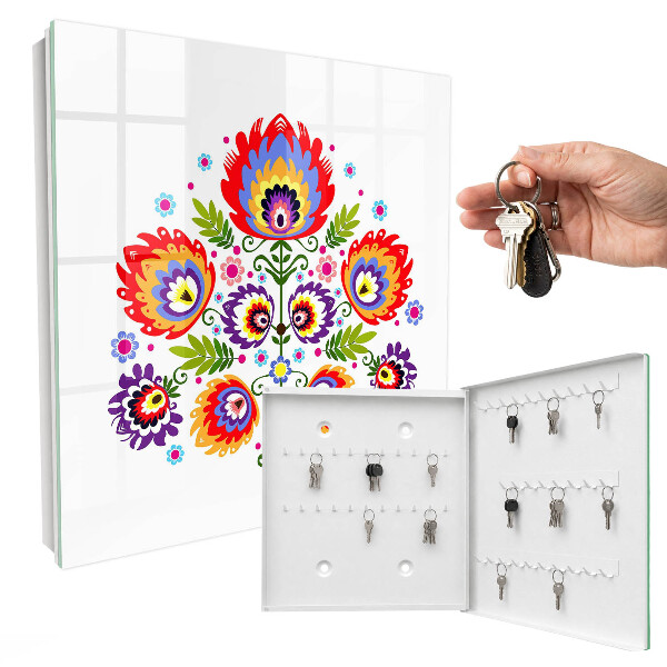Schlüsselbox für die Wand mit Volksblumen Motiv