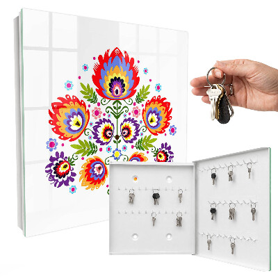 Schlüsselbox für die Wand mit Volksblumen Motiv