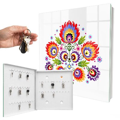 Schlüsselbox für die Wand mit Volksblumen Motiv