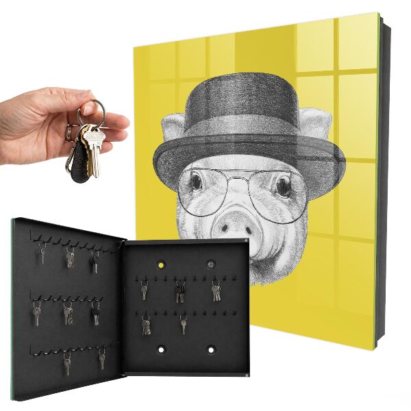 Schlüsselkasten mit Motiv Glückliches kleines Schweinchen