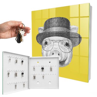 Schlüsselkasten mit Motiv Glückliches kleines Schweinchen