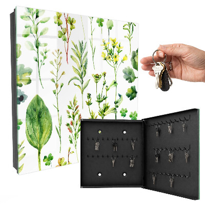 Schlüsselbox für die Wand mit Aquarellpflanzen-Motiv