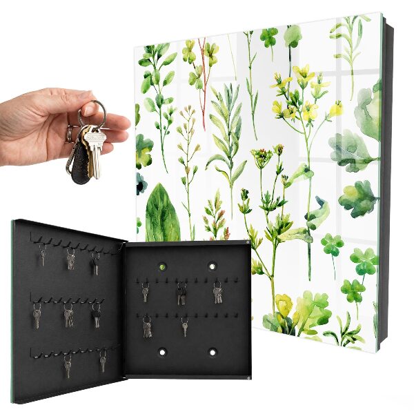 Schlüsselbox für die Wand mit Aquarellpflanzen-Motiv