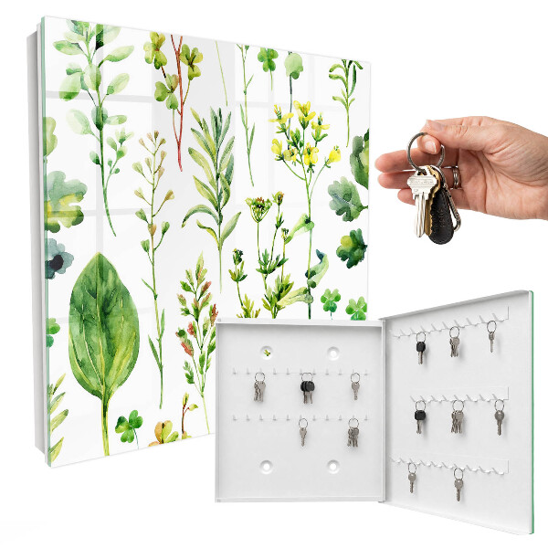 Schlüsselbox für die Wand mit Aquarellpflanzen-Motiv