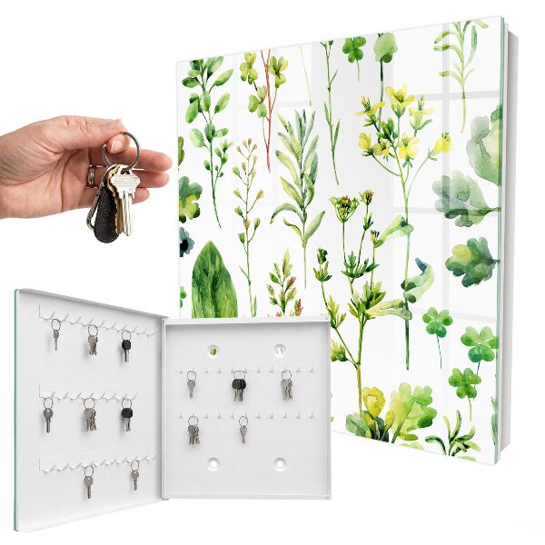 Schlüsselbox für die Wand mit Aquarellpflanzen-Motiv