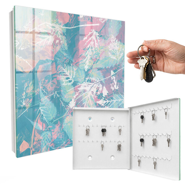 Schlüsselbox für die Wand mit Motiv in pastellfarbenen Blättern