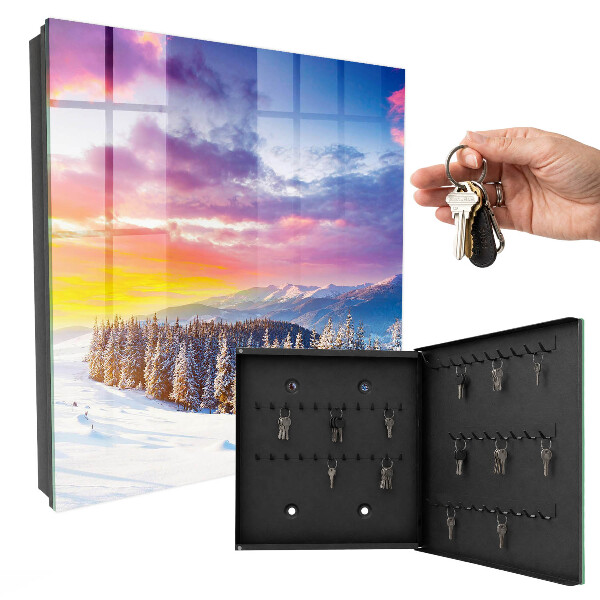 Schlüsselbox für die Wand mit Motiv Wintersonnenuntergang
