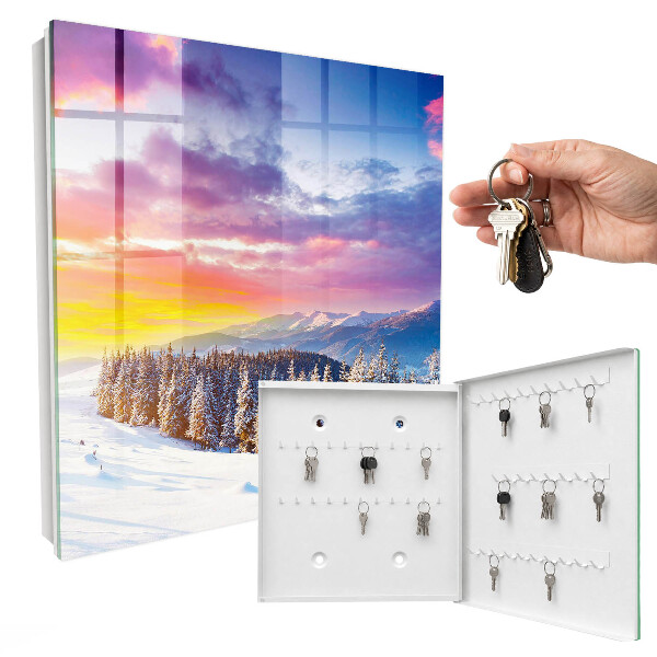 Schlüsselbox für die Wand mit Motiv Wintersonnenuntergang