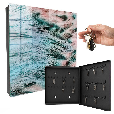 Schlüsselbox für die Wand mit Motiv pastellfarbene Federn