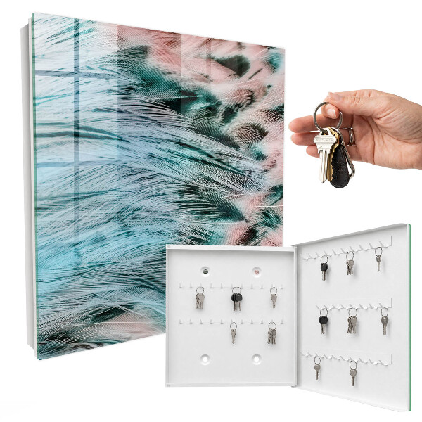 Schlüsselbox für die Wand mit Motiv pastellfarbene Federn