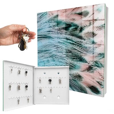 Schlüsselbox für die Wand mit Motiv pastellfarbene Federn
