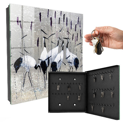 Schlüsselbox für die Wand mit Motiv Kraniche und Schilf