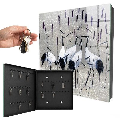 Schlüsselbox für die Wand mit Motiv Kraniche und Schilf