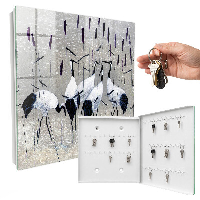 Schlüsselbox für die Wand mit Motiv Kraniche und Schilf