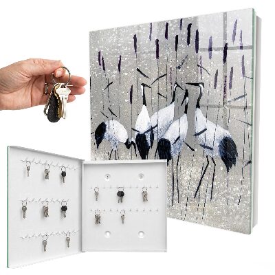 Schlüsselbox für die Wand mit Motiv Kraniche und Schilf
