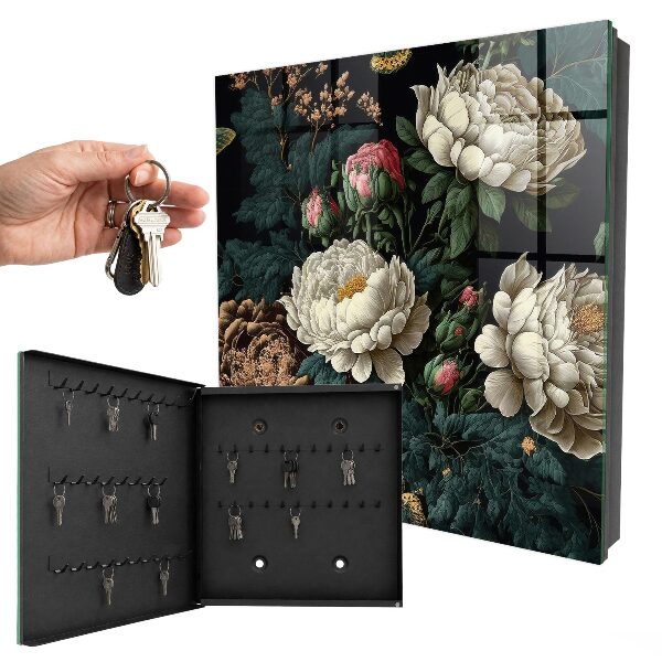 Schlüsselbox für die Wand mit Pfingstrosen-Motiv